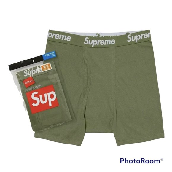 Supreme x Hanes Olive Green Boxer Briefs  (2 Pack) NWT Size Medium - Picture 2 of 3